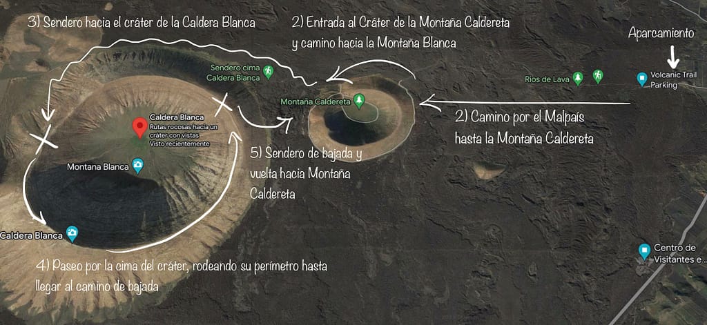 Plano esquemático de acceso a la ruta de la Caldera Blanca